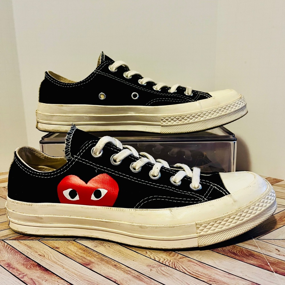 Converse Comme De Garcon Play Low Top‎ Sneakers Men 6 Women 8 Black Red Heart